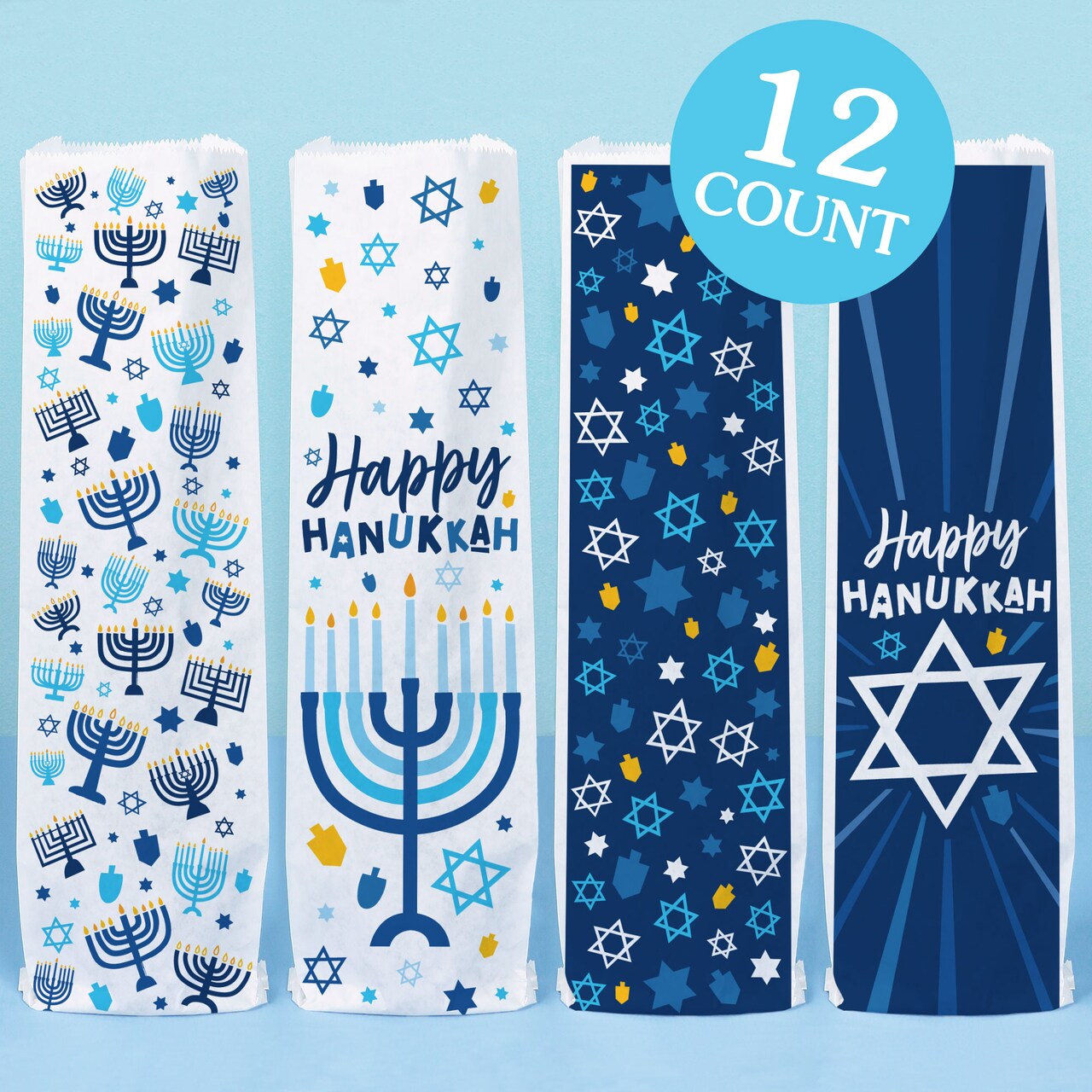 Big Dot of Happiness Hanukkah Wine Gift Bags, Chanukah Holiday Party Hostess Thank You Wine Bottle Gift Wrap, Bulk Holiday Paper Bags - 12 ct